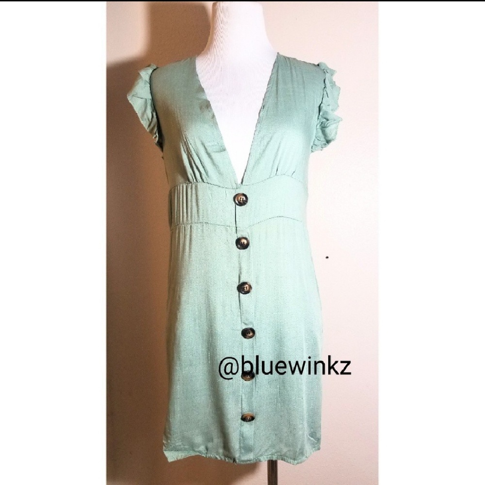 💮Dusty Green Buttoned-Up Dress - Picture 6 of 7